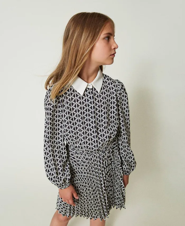 Twinset Short Crpe De Chine Dress With Print Oval T Chain Print Girl Dresses Twinset Short Crpe De Chine Dress With Print Oval T Chain Print Girl Dresses