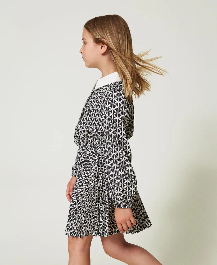 Twinset Short Crpe De Chine Dress With Print Oval T Chain Print Girl Dresses Twinset Short Crpe De Chine Dress With Print Oval T Chain Print Girl Dresses