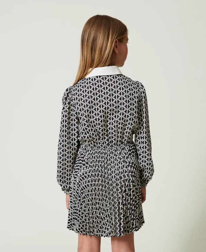 Twinset Short Crpe De Chine Dress With Print Oval T Chain Print Girl Dresses Twinset Short Crpe De Chine Dress With Print Oval T Chain Print Girl Dresses