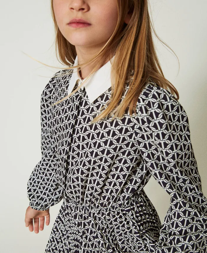 Twinset Short Crpe De Chine Dress With Print Oval T Chain Print Girl Dresses Twinset Short Crpe De Chine Dress With Print Oval T Chain Print Girl Dresses