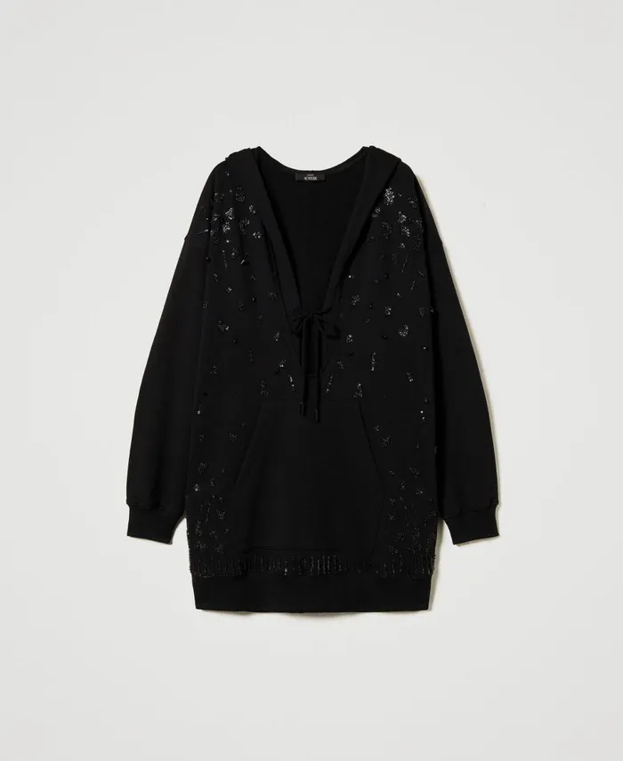 Twinset Short Dress With Handmade Embroidery Black Women Dresses Twinset Short Dress With Handmade Embroidery Black Women Dresses