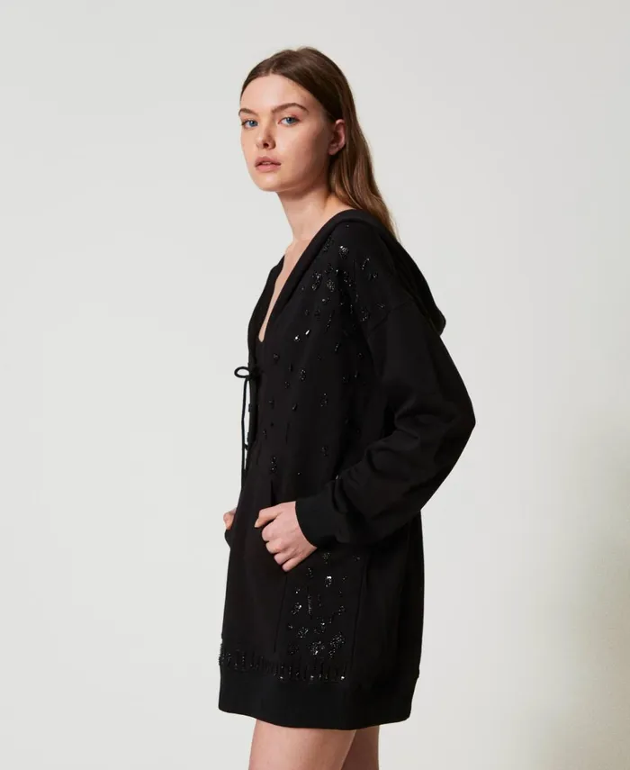 Twinset Short Dress With Handmade Embroidery Black Women Dresses Twinset Short Dress With Handmade Embroidery Black Women Dresses