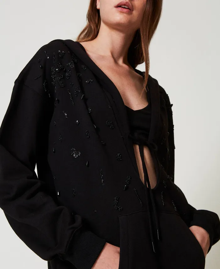 Twinset Short Dress With Handmade Embroidery Black Women Dresses Twinset Short Dress With Handmade Embroidery Black Women Dresses