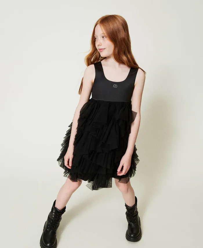 Twinset Short Dress With Tulle Ruffles Black Girl Dresses