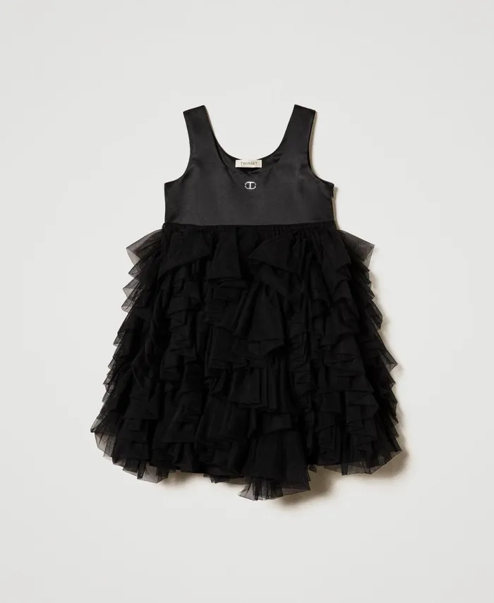 Twinset Short Dress With Tulle Ruffles Black Girl Dresses Twinset Short Dress With Tulle Ruffles Black Girl Dresses