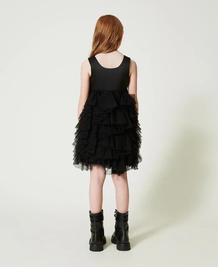 Twinset Short Dress With Tulle Ruffles Black Girl Dresses Twinset Short Dress With Tulle Ruffles Black Girl Dresses