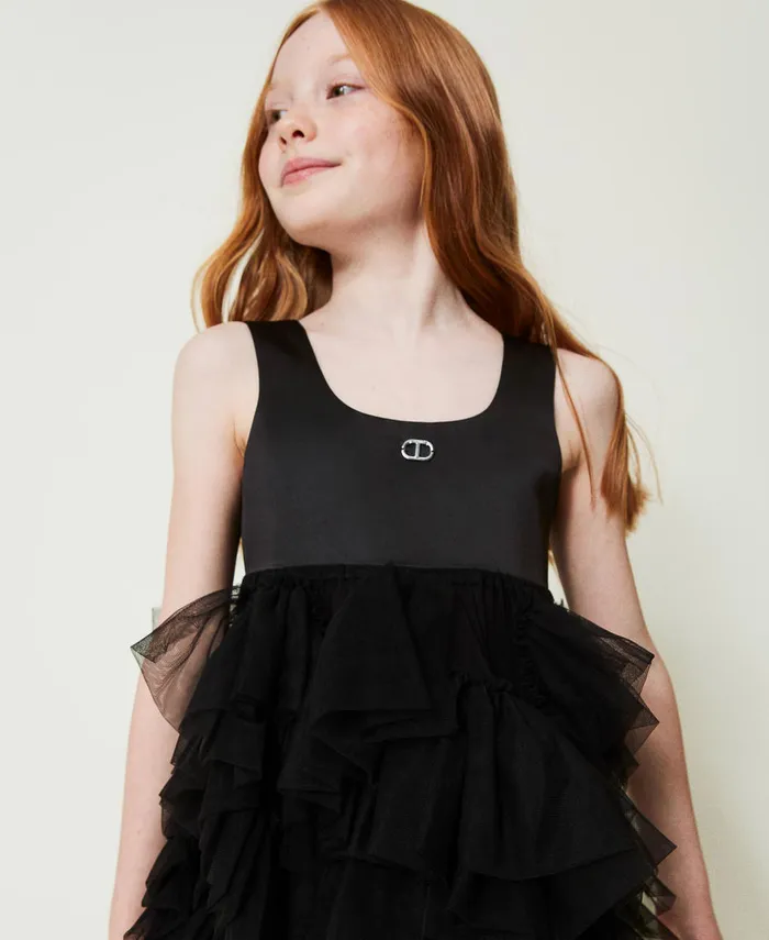 Twinset Short Dress With Tulle Ruffles Black Girl Dresses Twinset Short Dress With Tulle Ruffles Black Girl Dresses
