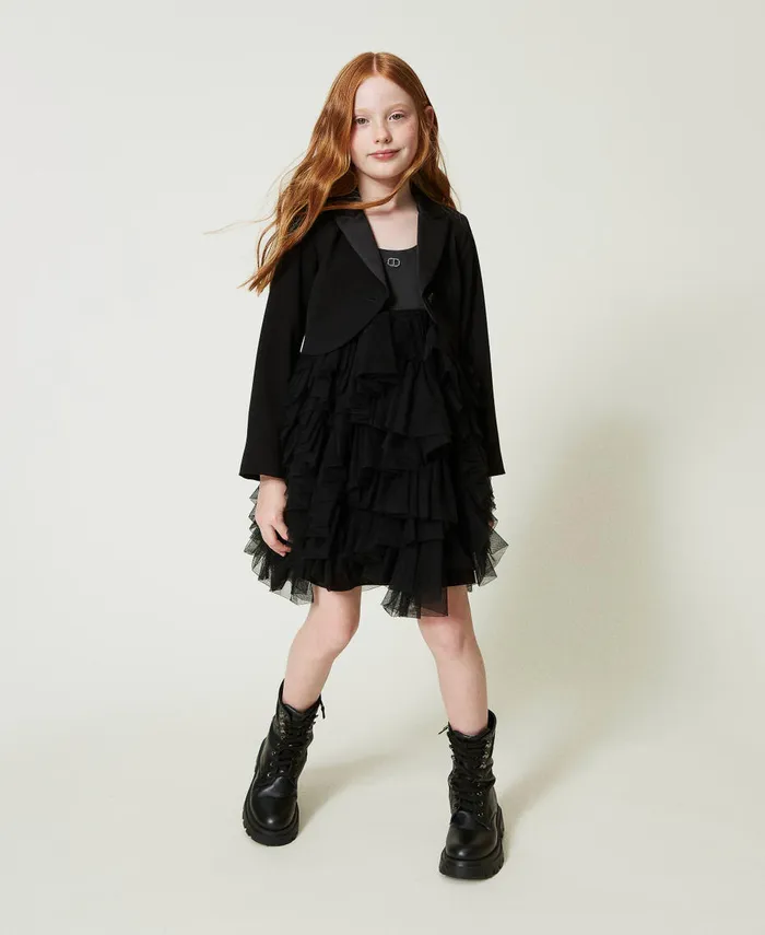 Twinset Short Dress With Tulle Ruffles Black Girl Dresses Twinset Short Dress With Tulle Ruffles Black Girl Dresses