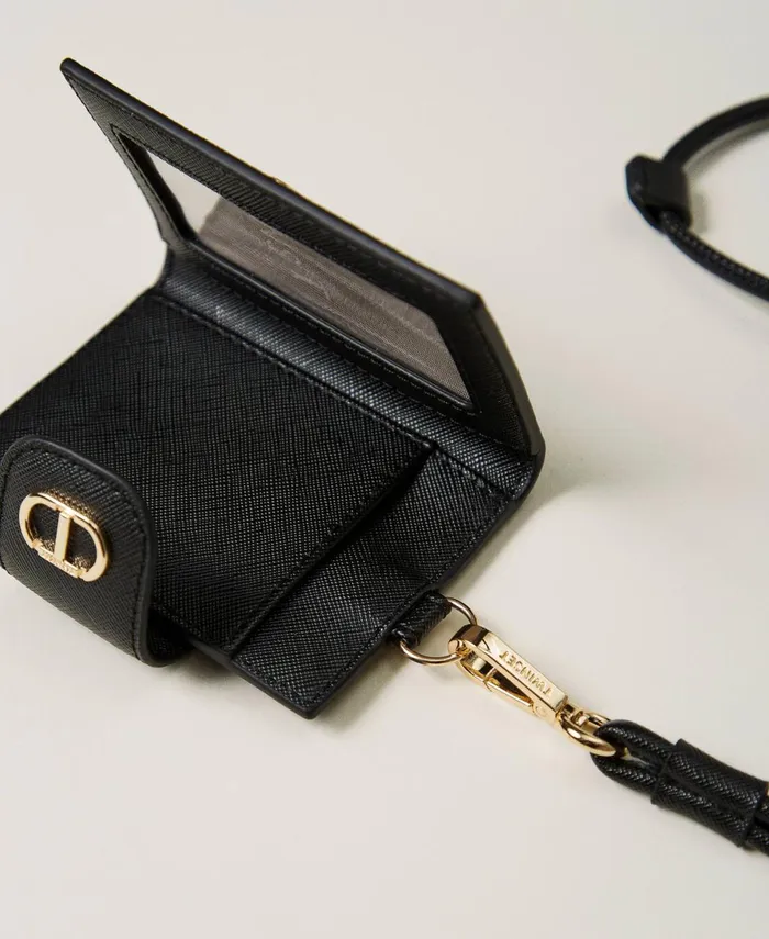 Twinset Shoulder Card Holder With Oval T Black Women Wallets And Keyrings Twinset Shoulder Card Holder With Oval T Black Women Wallets And Keyrings