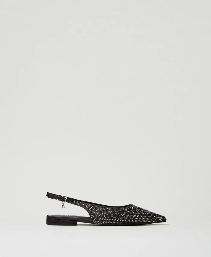 Twinset Sling Back Ballerina Shoes With Rhinestones Black Women Ballet Flats And Loafers