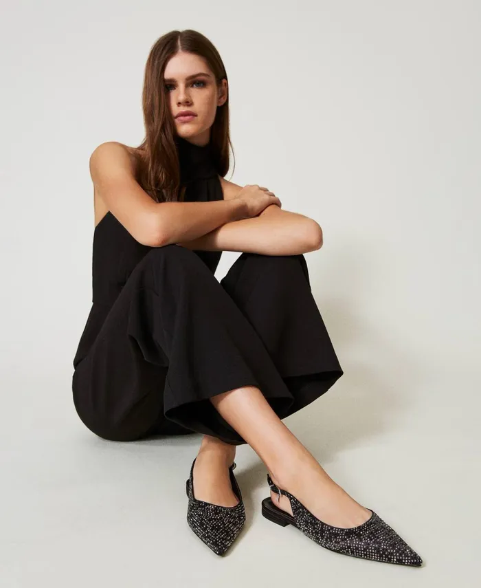 Twinset Sling Back Ballerina Shoes With Rhinestones Black Women Ballet Flats And Loafers Twinset Sling Back Ballerina Shoes With Rhinestones Black Women Ballet Flats And Loafers