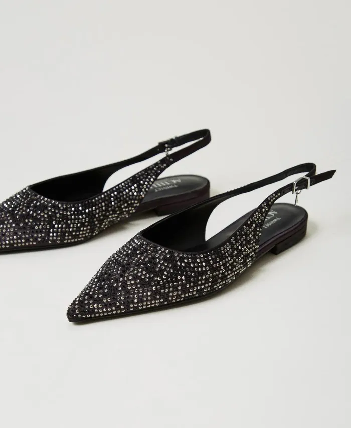 Twinset Sling Back Ballerina Shoes With Rhinestones Black Women Ballet Flats And Loafers Twinset Sling Back Ballerina Shoes With Rhinestones Black Women Ballet Flats And Loafers