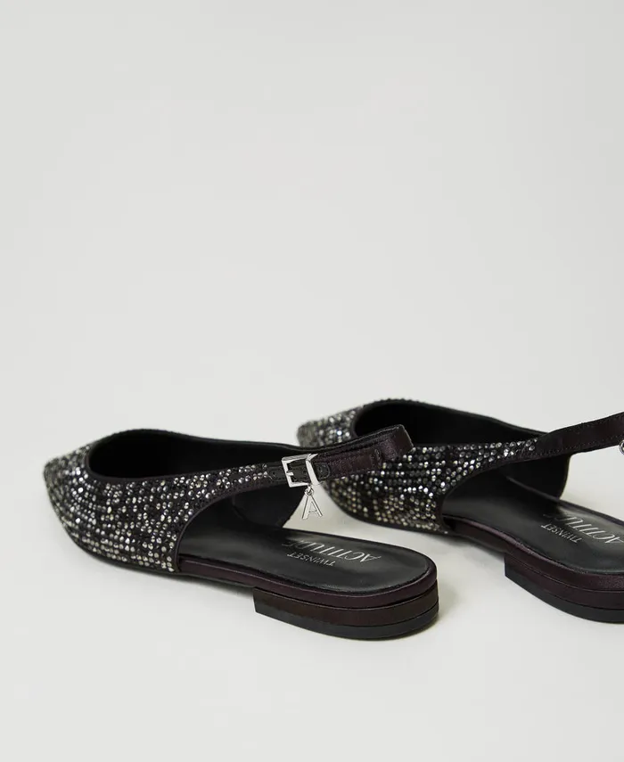 Twinset Sling Back Ballerina Shoes With Rhinestones Black Women Ballet Flats And Loafers Twinset Sling Back Ballerina Shoes With Rhinestones Black Women Ballet Flats And Loafers