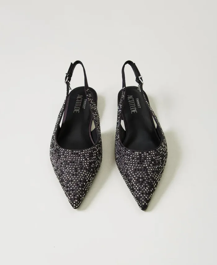 Twinset Sling Back Ballerina Shoes With Rhinestones Black Women Ballet Flats And Loafers Twinset Sling Back Ballerina Shoes With Rhinestones Black Women Ballet Flats And Loafers