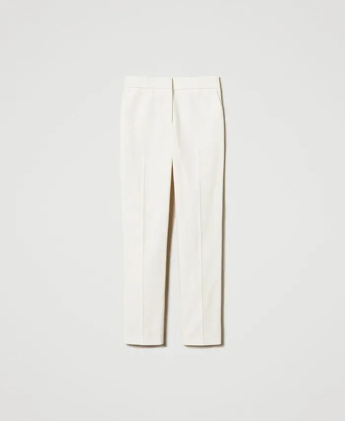 Twinset Straight CottonBlend Gabardine Trousers Mother Of Pearl Women Trousers Twinset Straight CottonBlend Gabardine Trousers Mother Of Pearl Women Trousers