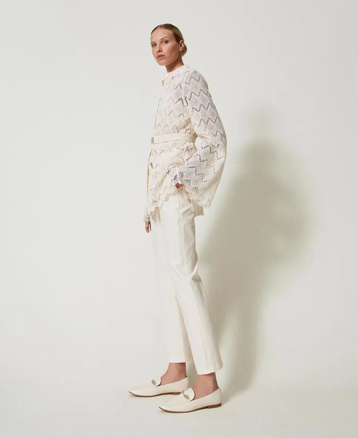 Twinset Straight CottonBlend Gabardine Trousers Mother Of Pearl Women Trousers Twinset Straight CottonBlend Gabardine Trousers Mother Of Pearl Women Trousers