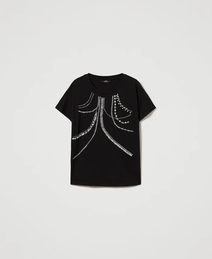 Twinset TShirt With Embroidery And Pearls Black Women TShirts And Tops Twinset TShirt With Embroidery And Pearls Black Women TShirts And Tops