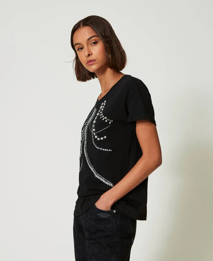 Twinset TShirt With Embroidery And Pearls Black Women TShirts And Tops Twinset TShirt With Embroidery And Pearls Black Women TShirts And Tops