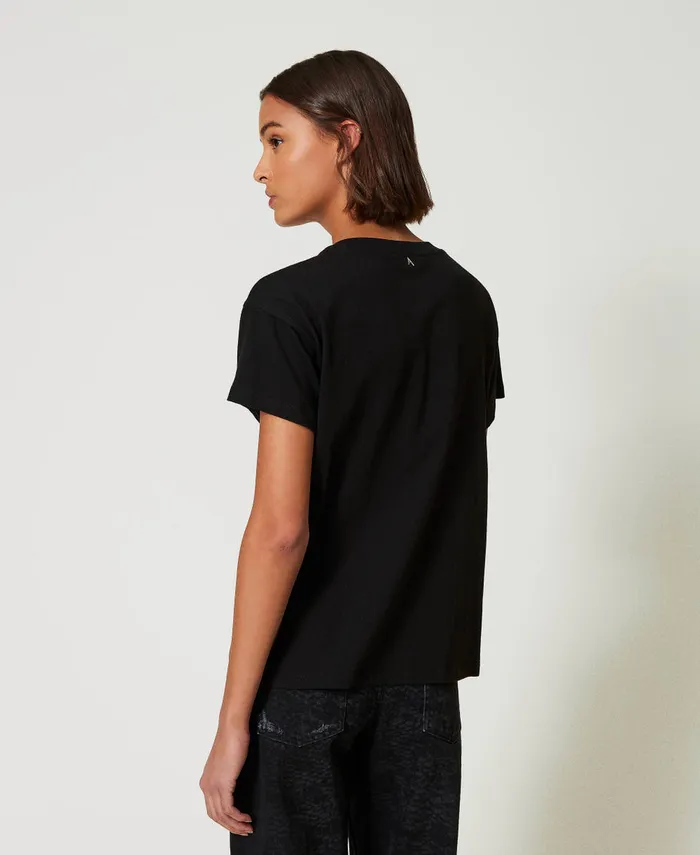Twinset TShirt With Embroidery And Pearls Black Women TShirts And Tops Twinset TShirt With Embroidery And Pearls Black Women TShirts And Tops