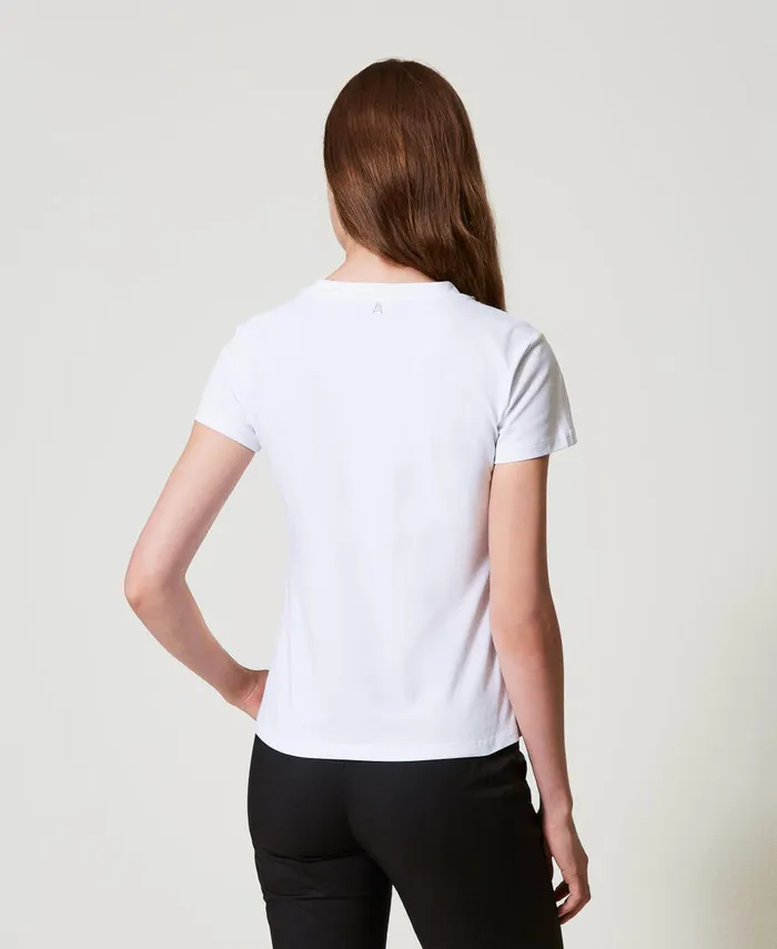 Twinset TShirt With Hand Embroidery And Logo Papers White Women TShirts And Tops Twinset TShirt With Hand Embroidery And Logo Papers White Women TShirts And Tops