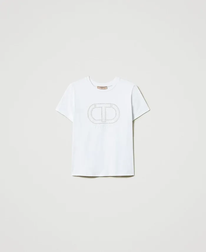 Twinset TShirt With Oval T Logo Embroidery White Women TShirts And Tops Twinset TShirt With Oval T Logo Embroidery White Women TShirts And Tops