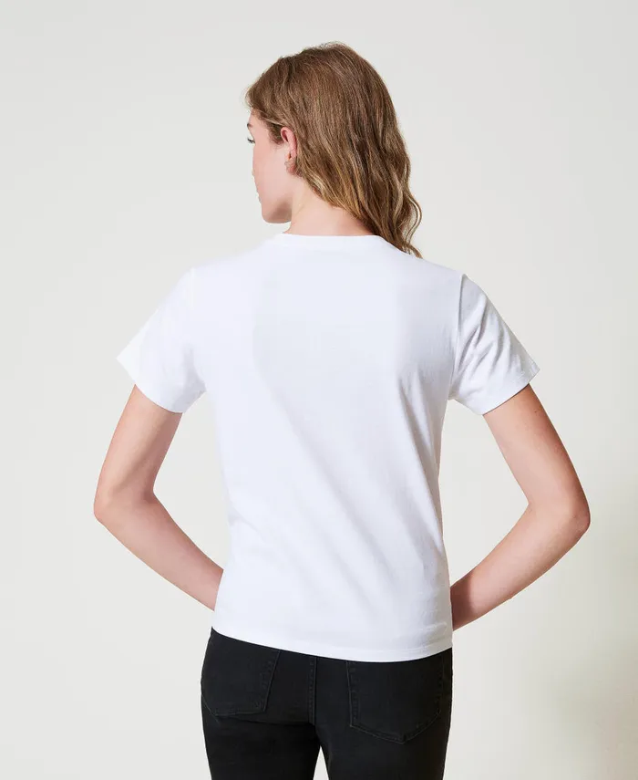 Twinset TShirt With Oval T Logo Embroidery White Women TShirts And Tops Twinset TShirt With Oval T Logo Embroidery White Women TShirts And Tops