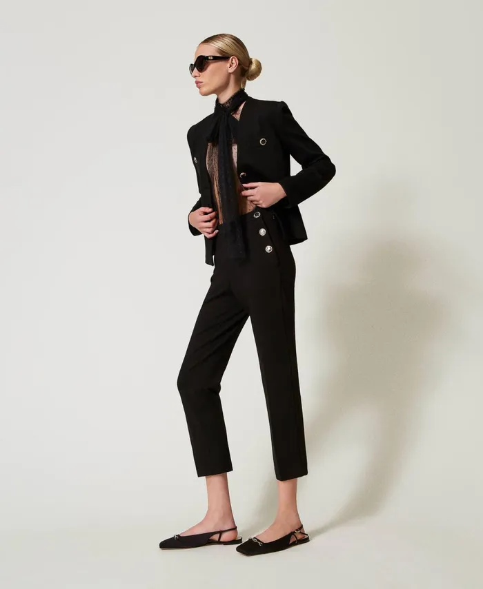 Twinset Trousers With Jewel Buttons Black Women Suits And Sets Twinset Trousers With Jewel Buttons Black Women Suits And Sets