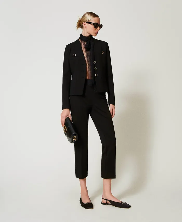 Twinset Trousers With Jewel Buttons Black Women Suits And Sets Twinset Trousers With Jewel Buttons Black Women Suits And Sets