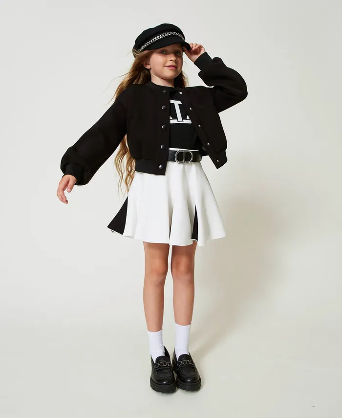 Twinset TwoTone Scuba Fabric Skirt Bicolour Off White Black Girl Skirts