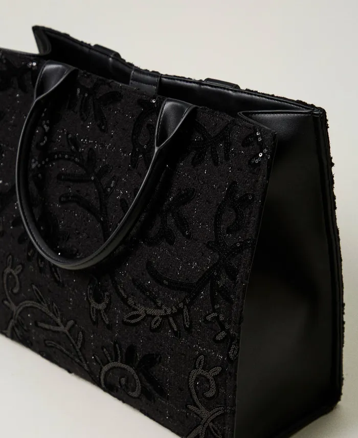 Twinset Victoria039 Shopper Bag With Embroidery And Logo Black Women Shopping Bags Twinset Victoria039 Shopper Bag With Embroidery And Logo Black Women Shopping Bags