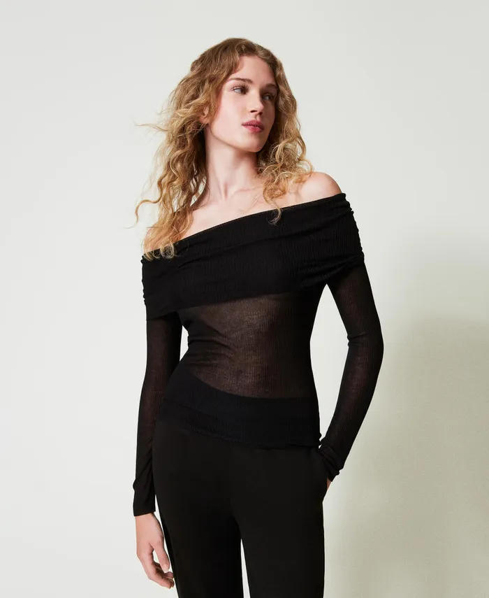 Twinset Viscose OffShoulder Jumper Black Women Jumpers And Cardigans