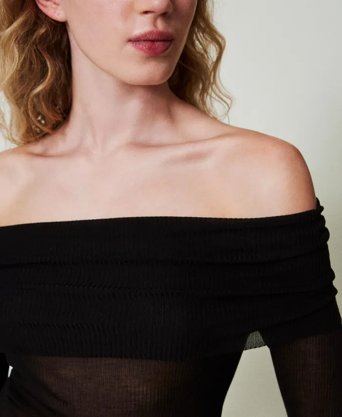 Twinset Viscose OffShoulder Jumper Black Women Jumpers And Cardigans Twinset Viscose OffShoulder Jumper Black Women Jumpers And Cardigans