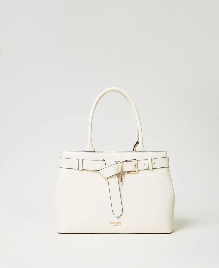 Twinset Voyage Shopper Bag With Decorative Belt Mother Of Pearl Women Shopping Bags