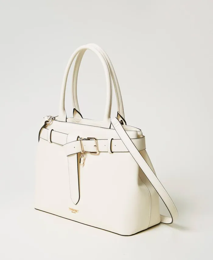 Twinset Voyage Shopper Bag With Decorative Belt Mother Of Pearl Women Shopping Bags Twinset Voyage Shopper Bag With Decorative Belt Mother Of Pearl Women Shopping Bags