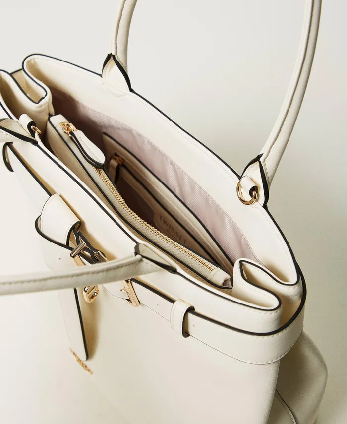 Twinset Voyage Shopper Bag With Decorative Belt Mother Of Pearl Women Shopping Bags Twinset Voyage Shopper Bag With Decorative Belt Mother Of Pearl Women Shopping Bags