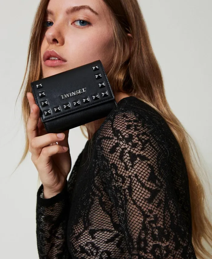 Twinset Wallet With Flap And Studs Black Women Wallets And Keyrings Twinset Wallet With Flap And Studs Black Women Wallets And Keyrings