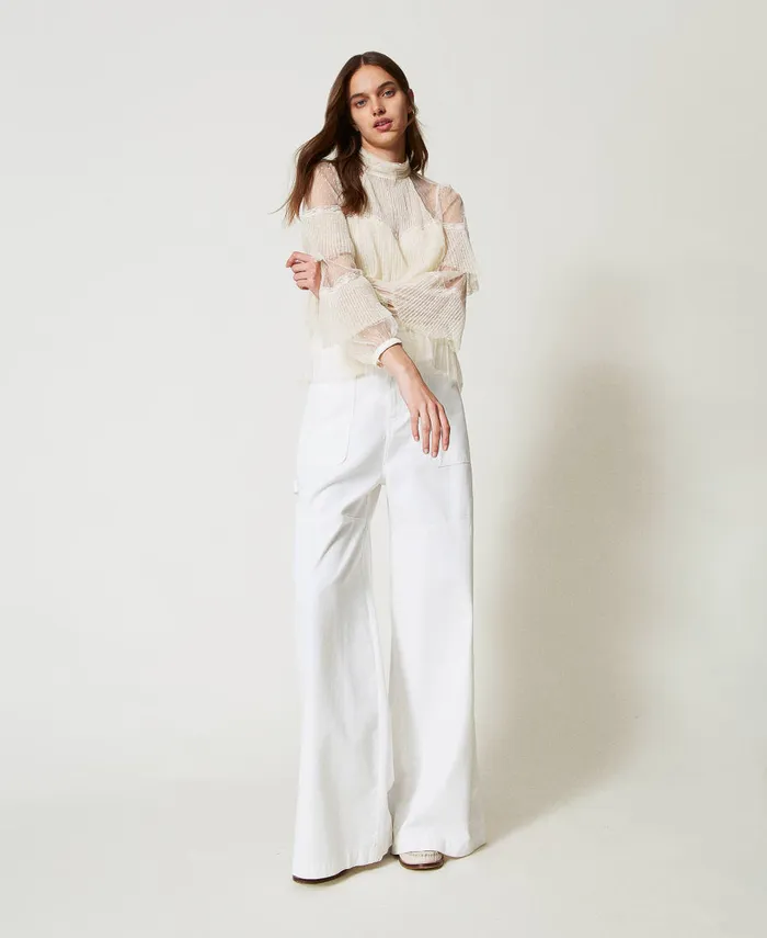 Twinset White Bull Denim Cargo Trousers White Snow Women Trousers