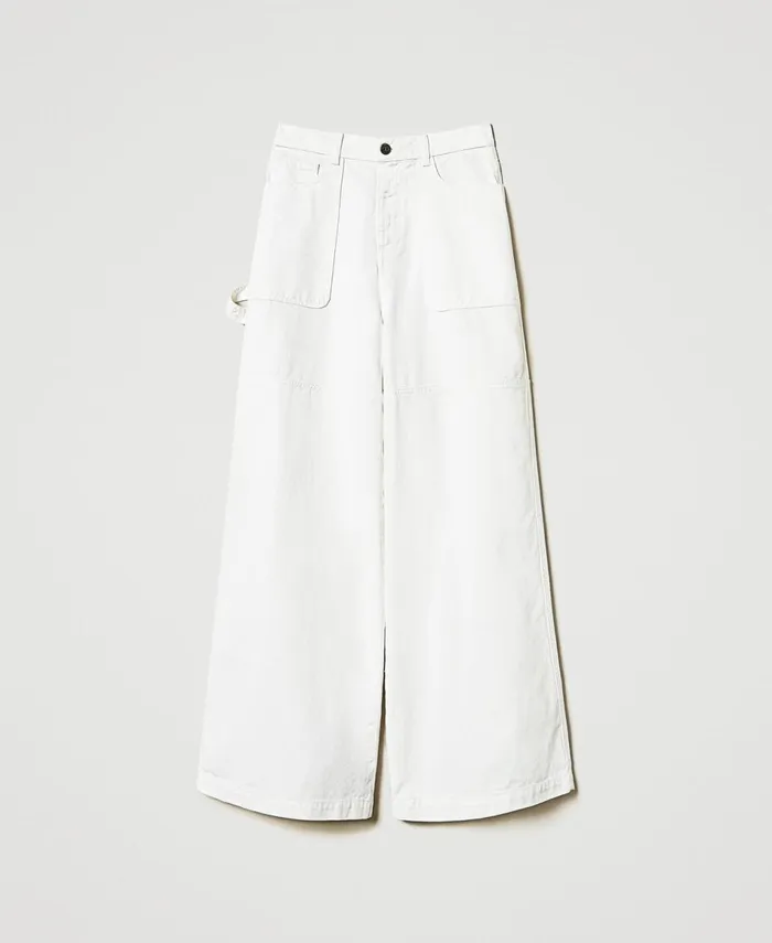 Twinset White Bull Denim Cargo Trousers White Snow Women Trousers Twinset White Bull Denim Cargo Trousers White Snow Women Trousers