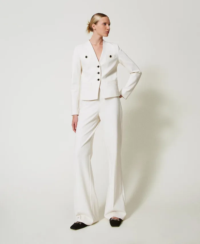 Twinset Wide Leg Trousers With Jewel Buttons Mother Of Pearl Women Suits And Sets