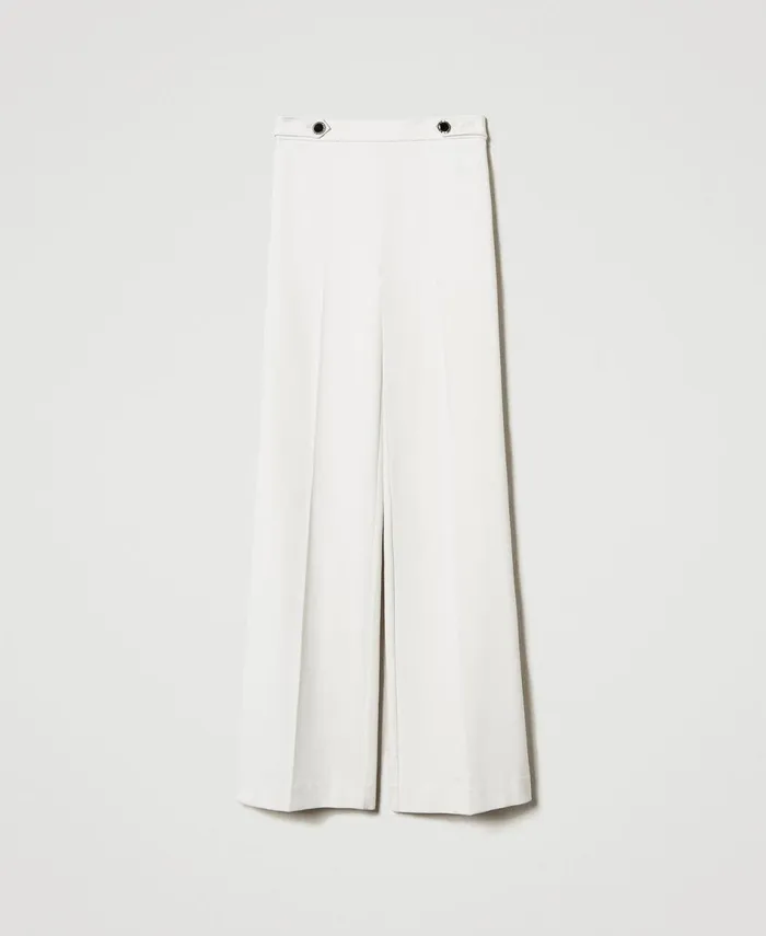 Twinset Wide Leg Trousers With Jewel Buttons Mother Of Pearl Women Suits And Sets Twinset Wide Leg Trousers With Jewel Buttons Mother Of Pearl Women Suits And Sets