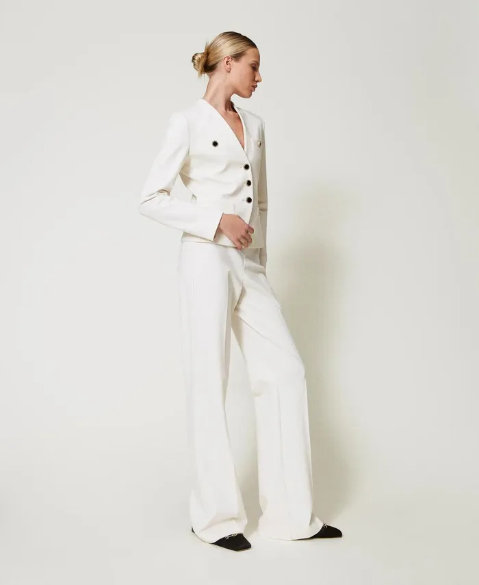 Twinset Wide Leg Trousers With Jewel Buttons Mother Of Pearl Women Suits And Sets Twinset Wide Leg Trousers With Jewel Buttons Mother Of Pearl Women Suits And Sets
