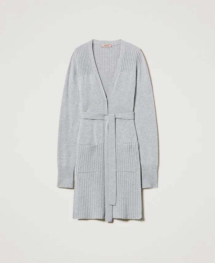 Twinset Wool And Lurex Blend Maxi Cardigan Twotone Grey Silver Women Jumpers And Cardigans Twinset Wool And Lurex Blend Maxi Cardigan Twotone Grey Silver Women Jumpers And Cardigans