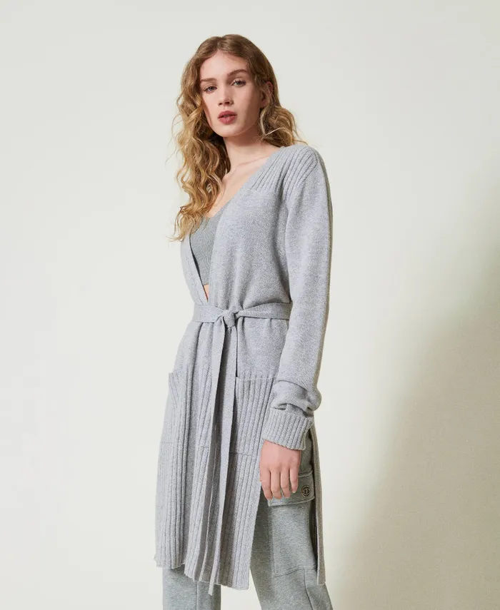 Twinset Wool And Lurex Blend Maxi Cardigan Twotone Grey Silver Women Jumpers And Cardigans Twinset Wool And Lurex Blend Maxi Cardigan Twotone Grey Silver Women Jumpers And Cardigans