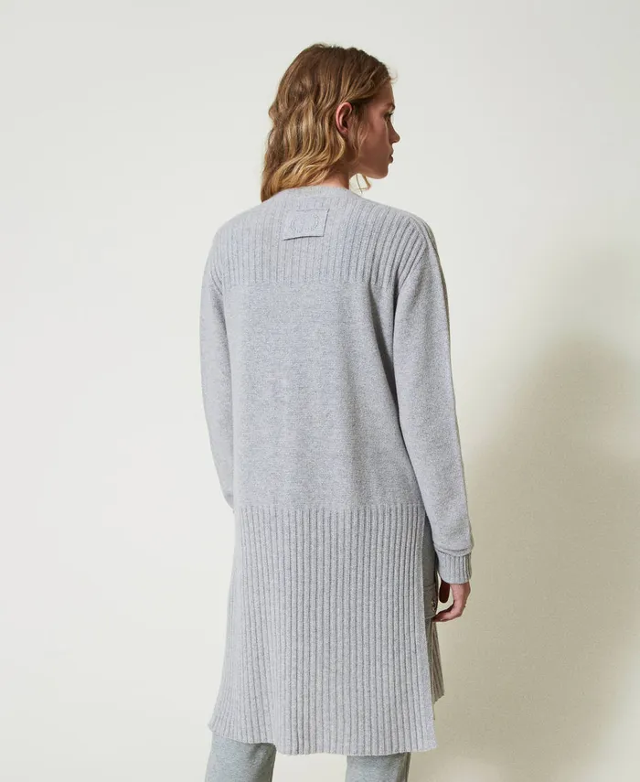 Twinset Wool And Lurex Blend Maxi Cardigan Twotone Grey Silver Women Jumpers And Cardigans Twinset Wool And Lurex Blend Maxi Cardigan Twotone Grey Silver Women Jumpers And Cardigans
