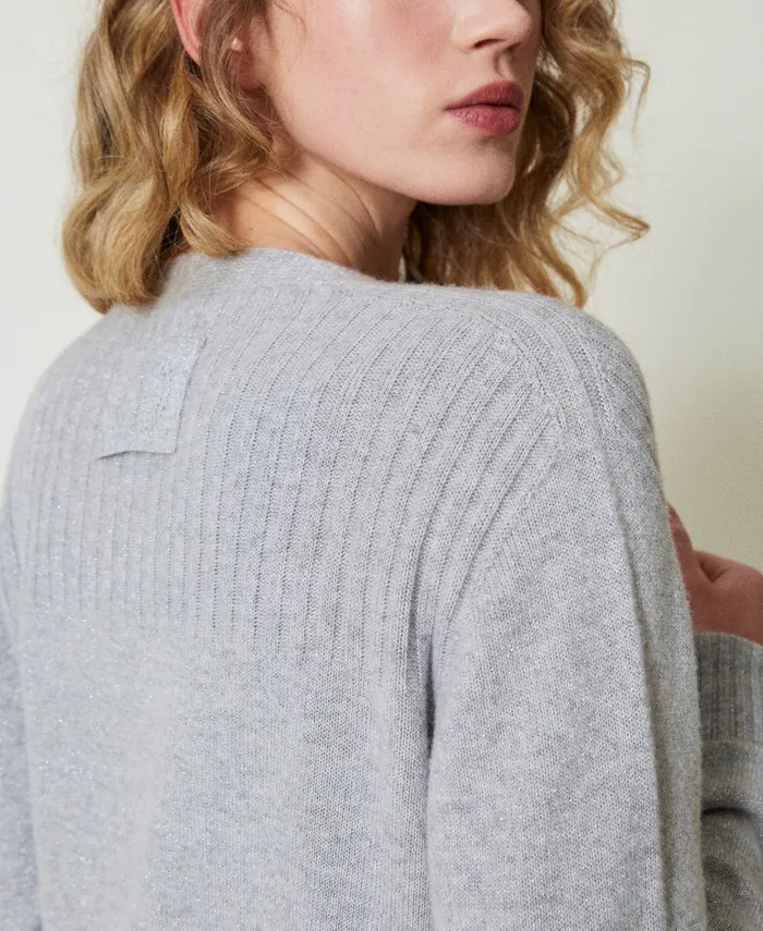 Twinset Wool And Lurex Blend Maxi Cardigan Twotone Grey Silver Women Jumpers And Cardigans Twinset Wool And Lurex Blend Maxi Cardigan Twotone Grey Silver Women Jumpers And Cardigans