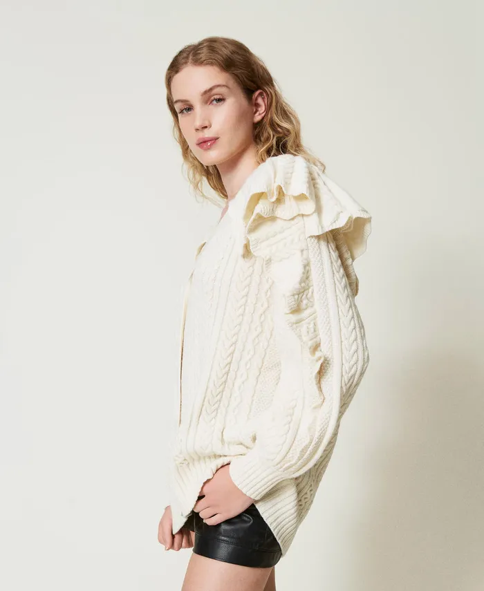 Twinset Wool Blend Cardigan With Ruffles White Snow Women Jumpers And Cardigans Twinset Wool Blend Cardigan With Ruffles White Snow Women Jumpers And Cardigans