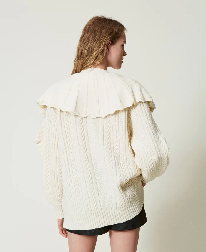 Twinset Wool Blend Cardigan With Ruffles White Snow Women Jumpers And Cardigans Twinset Wool Blend Cardigan With Ruffles White Snow Women Jumpers And Cardigans
