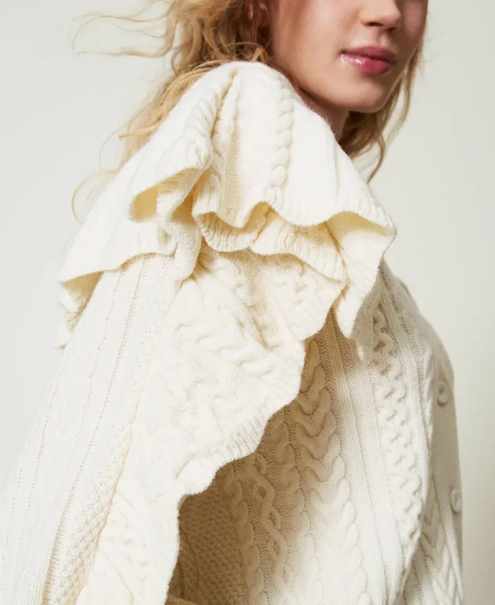 Twinset Wool Blend Cardigan With Ruffles White Snow Women Jumpers And Cardigans Twinset Wool Blend Cardigan With Ruffles White Snow Women Jumpers And Cardigans