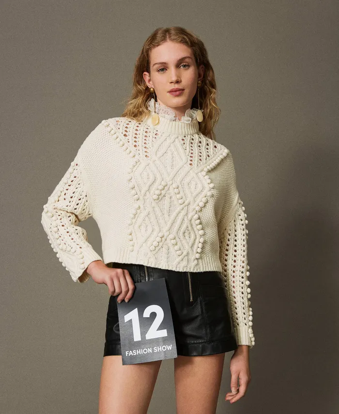 Twinset Wool Blend Mixed Stitch Jumper White Snow Women Jumpers And Cardigans