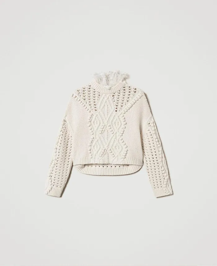 Twinset Wool Blend Mixed Stitch Jumper White Snow Women Jumpers And Cardigans Twinset Wool Blend Mixed Stitch Jumper White Snow Women Jumpers And Cardigans